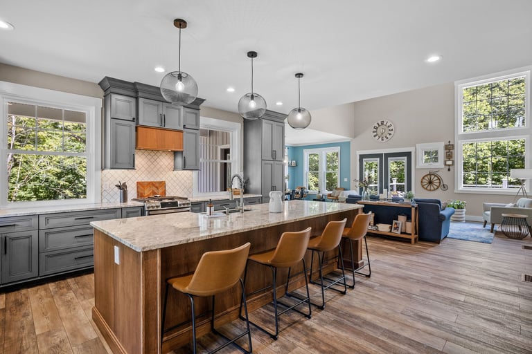 Modern kitchen with island in new England home