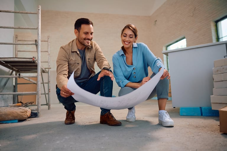 Couple planning home renovation project