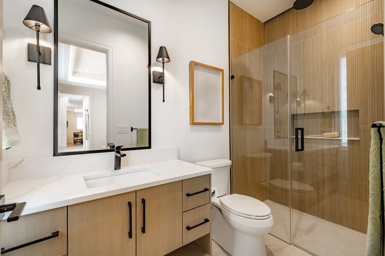 Modern luxury bathroom with marble floors